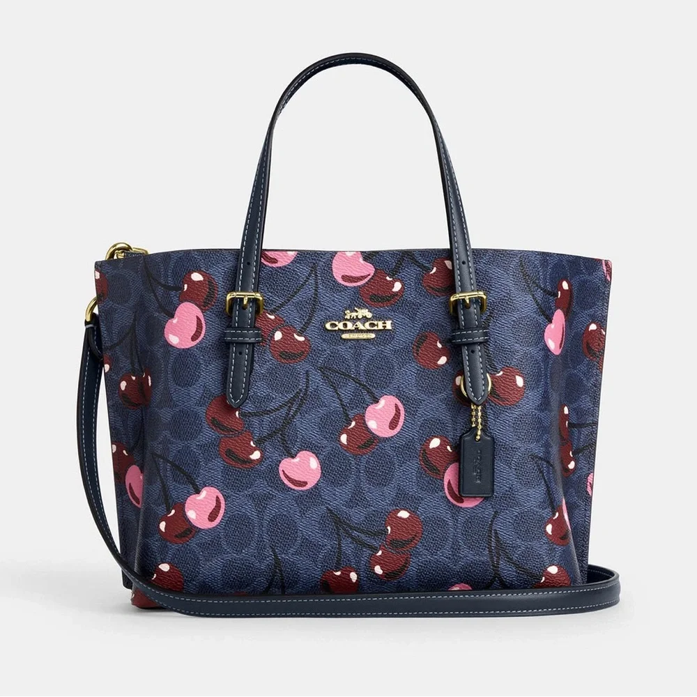NWT COACH Mollie Tote Bag 25 Signature Canvas With Cherry Print